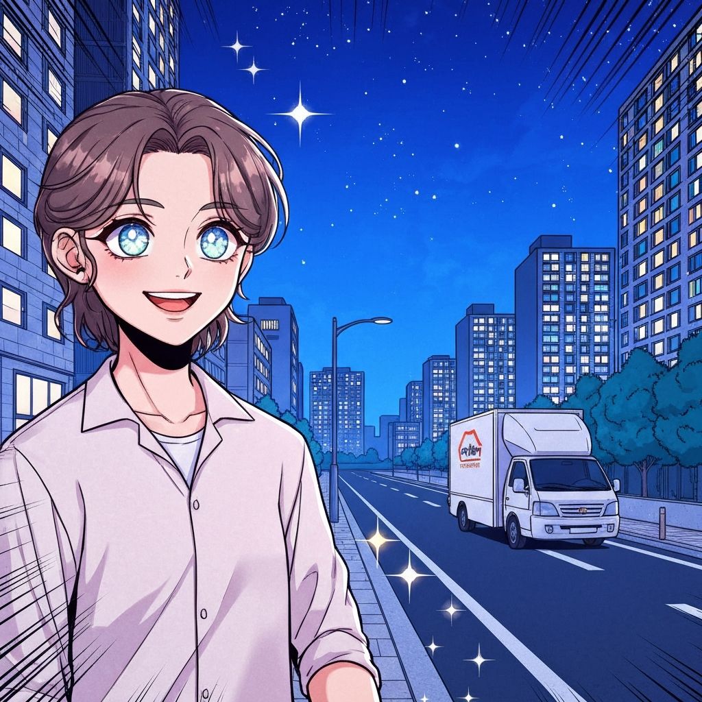 별이 빛나는 밤하늘 아래 깨끗해진 자동차 만화 그림